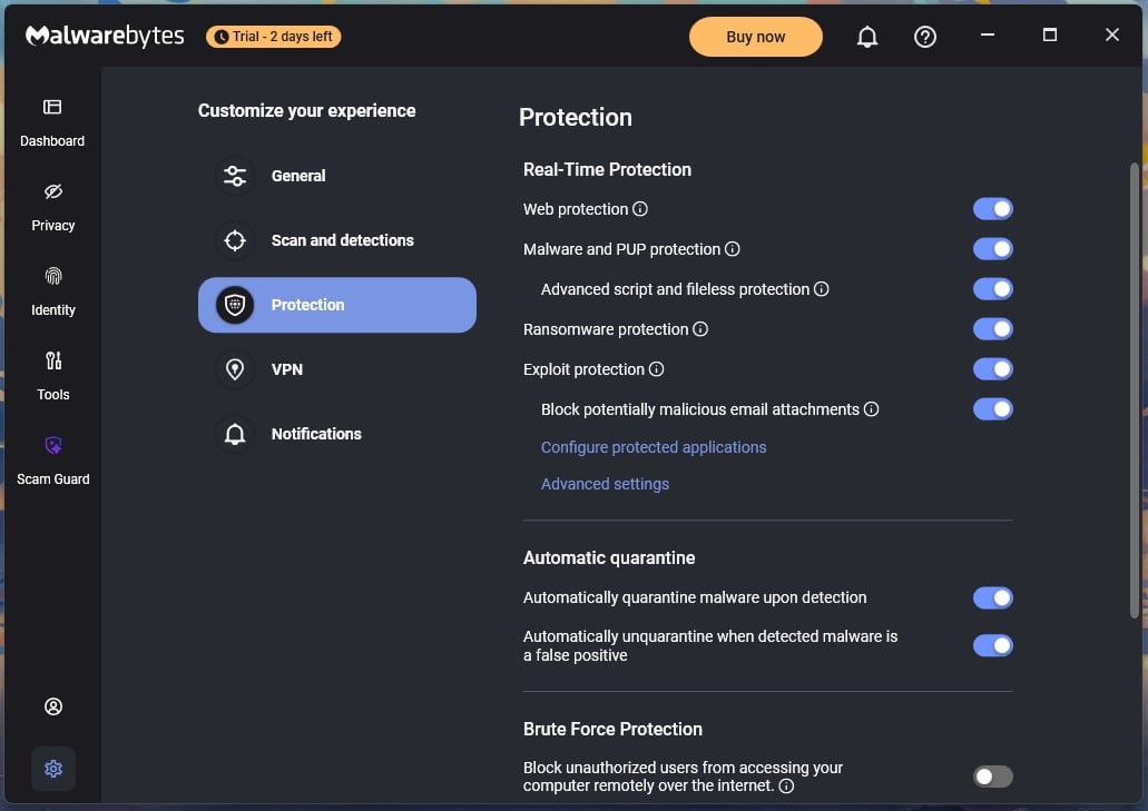 Malwarebytes Options 1