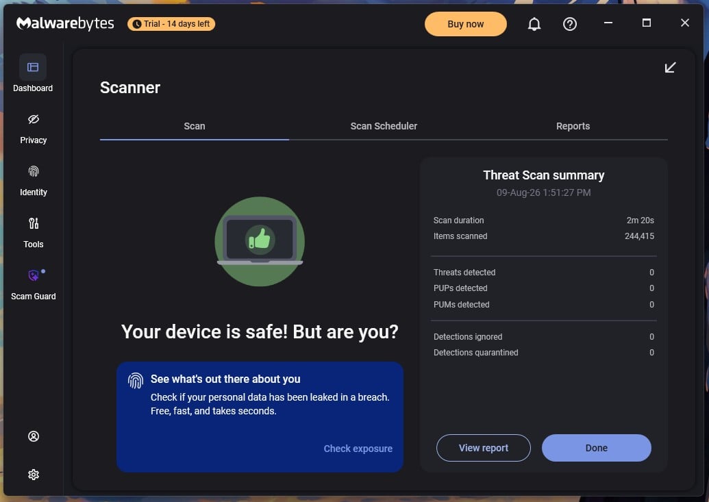 Malwarebytes Scan Complete