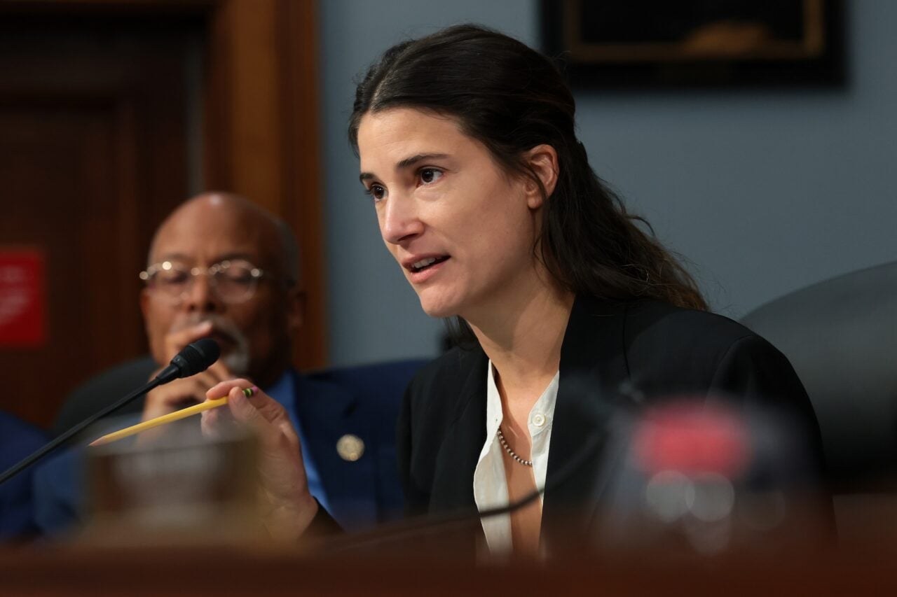 Rep. Marie Gluesenkamp Perez (D-WA) listens as Supreme Court Justices Elena Kagan and Amy Coney Barrett testify before the House Appropriations Committee on Capitol Hill on July 14, 2026 in Washington, DC.