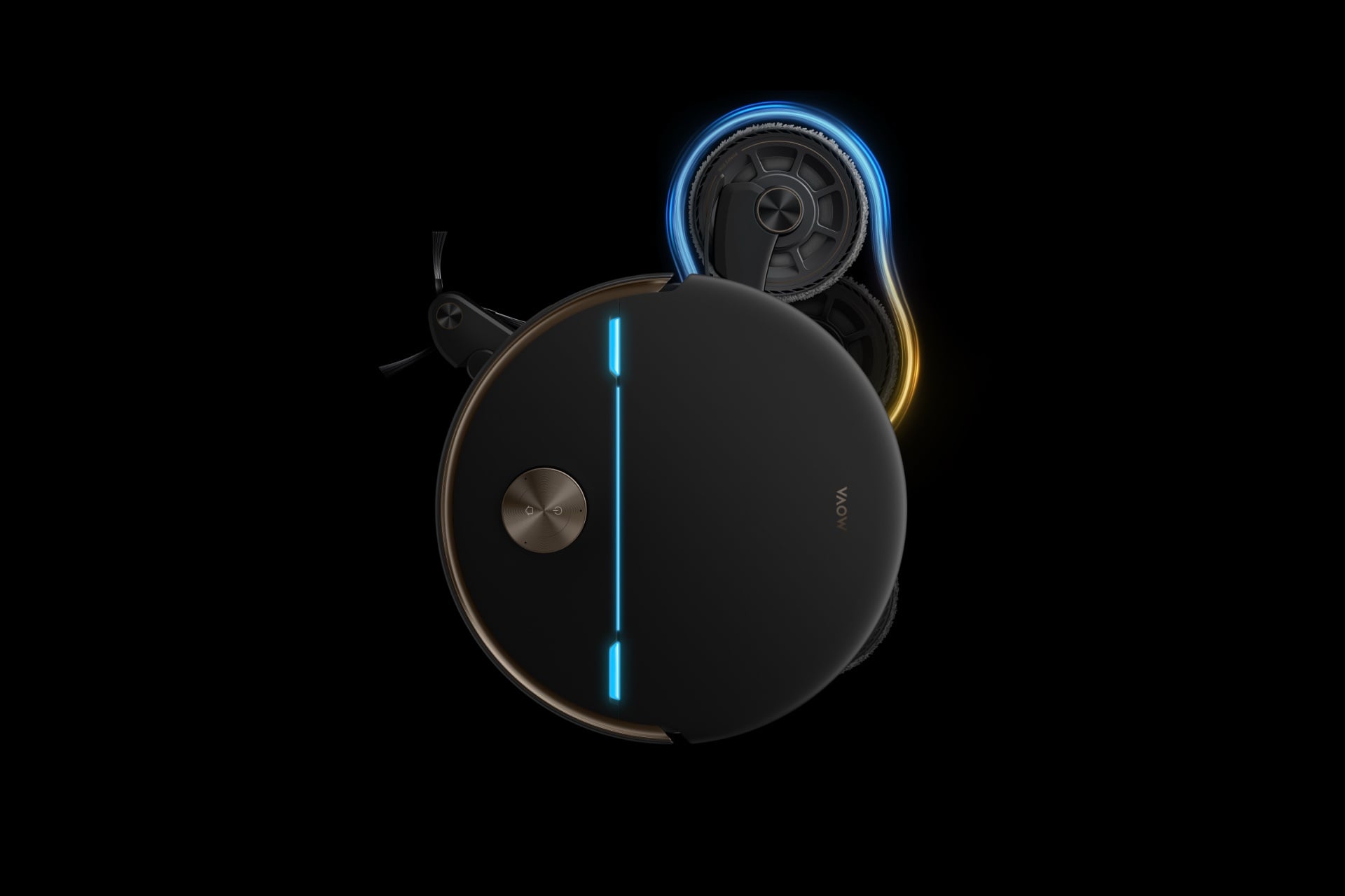 Mova V70 Ultra Complete on a black background with its mop arm extended