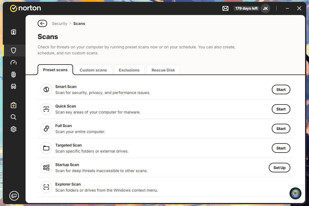Norton Antivirus Scan Types