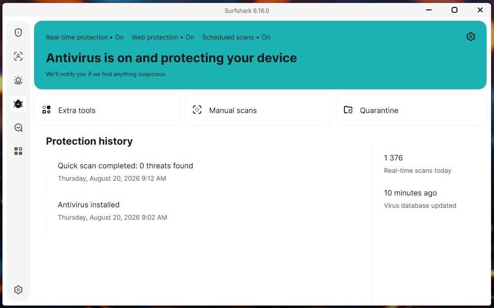 Surfshark Antivirus More Interface