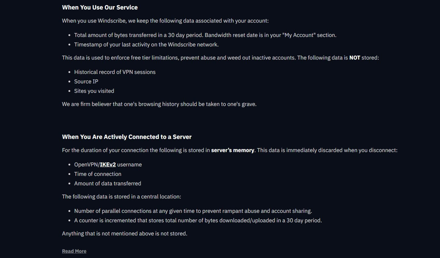 Windscribe Log Policy