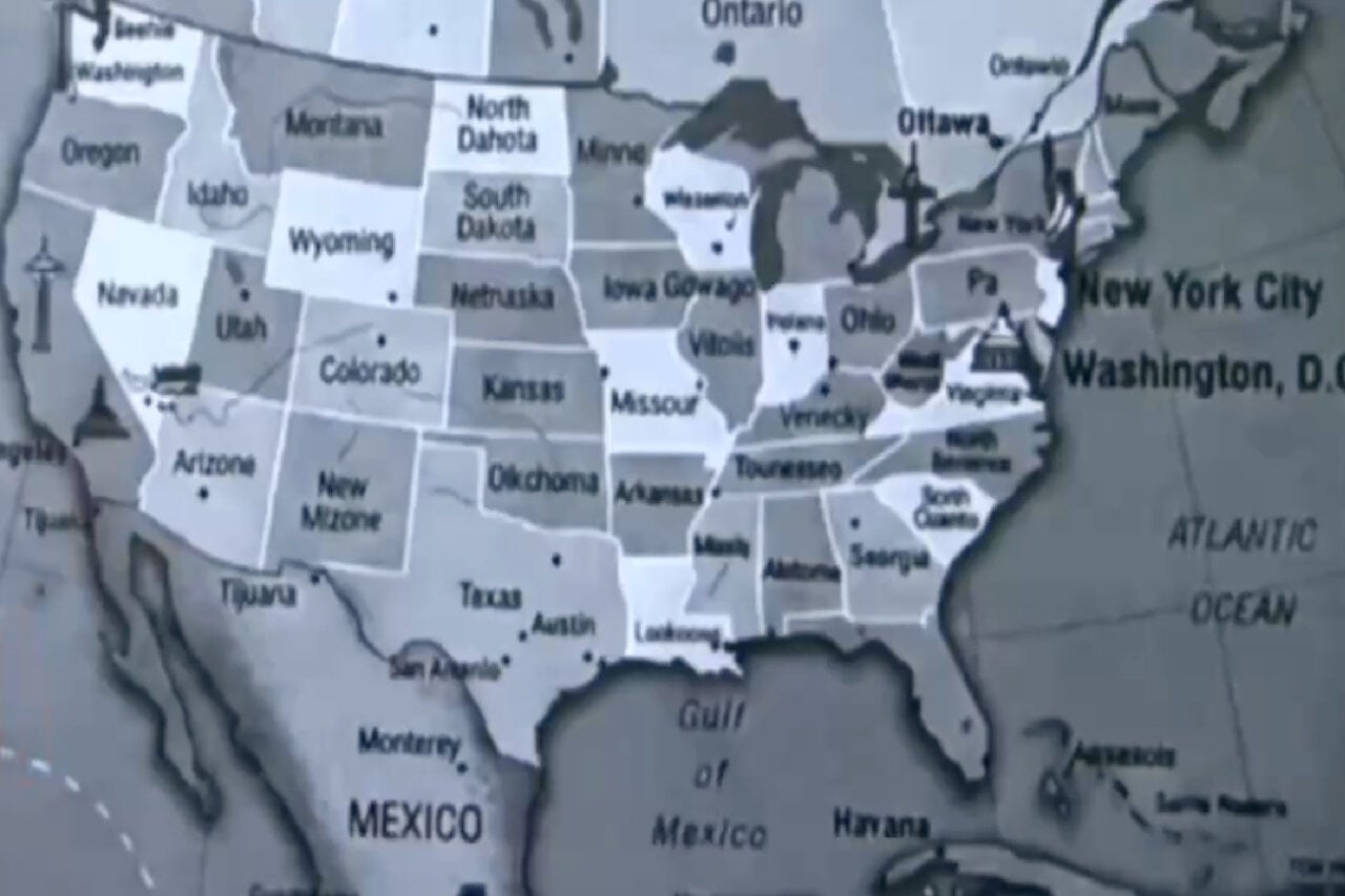State names as they appeared in an AI-generated map distributed by Farnsley Middle School in Louisville, Kentucky.