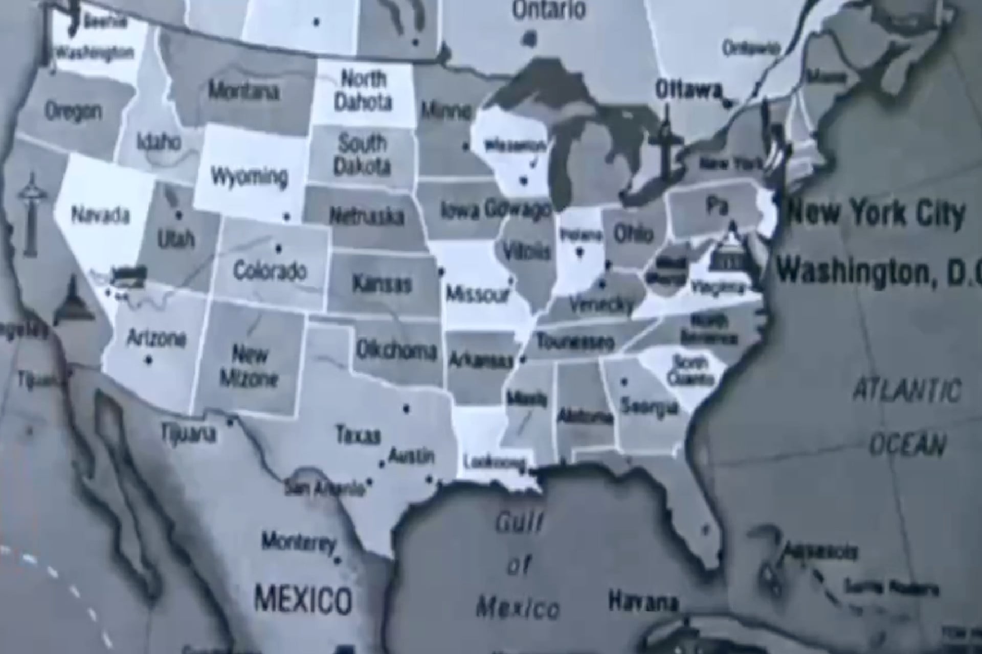 State names as they appeared in an AI-generated map distributed by Farnsley Middle School in Louisville, Kentucky. 