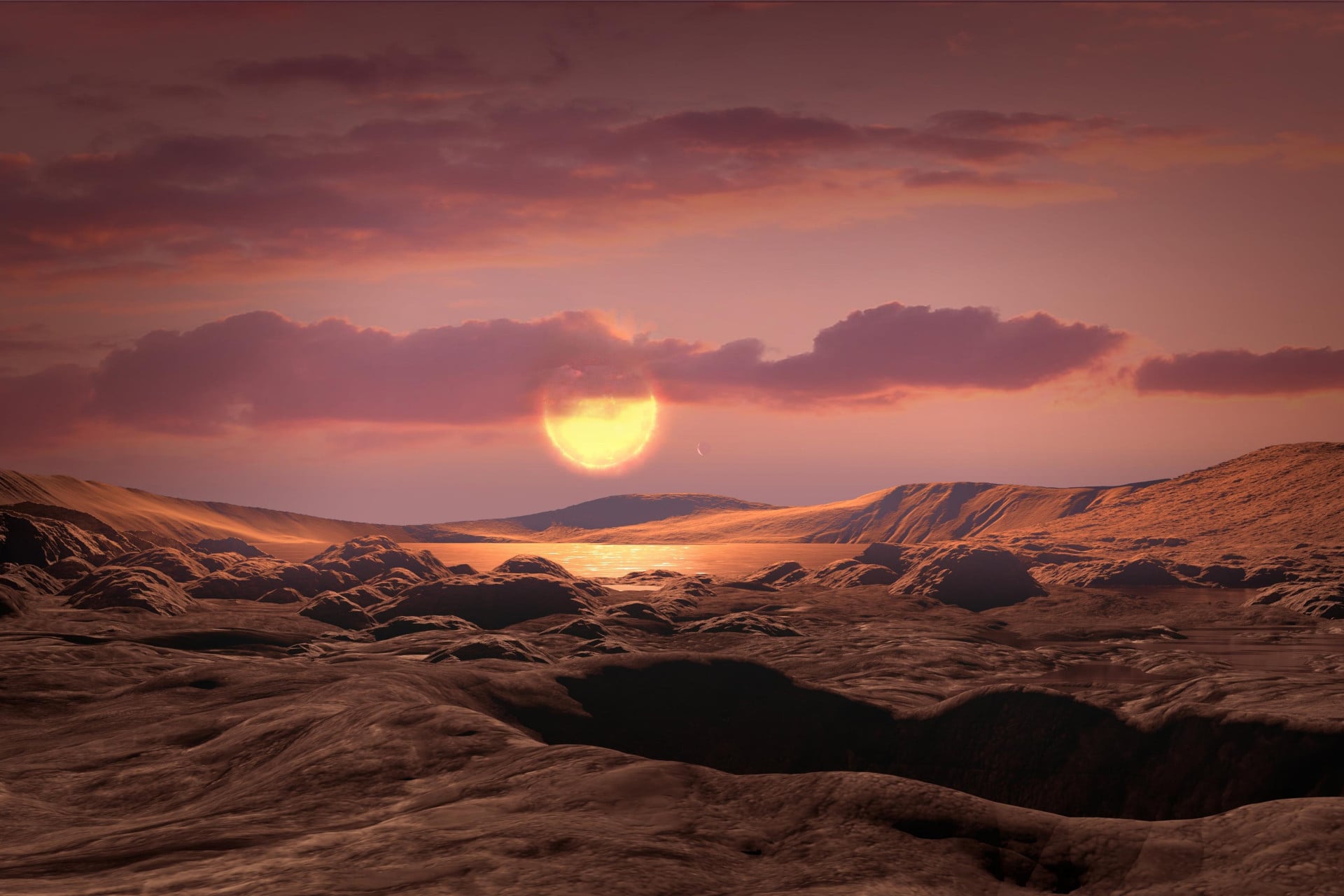 Artist's concept showing exoplanet Kepler-1649c orbiting around its host red dwarf star. 