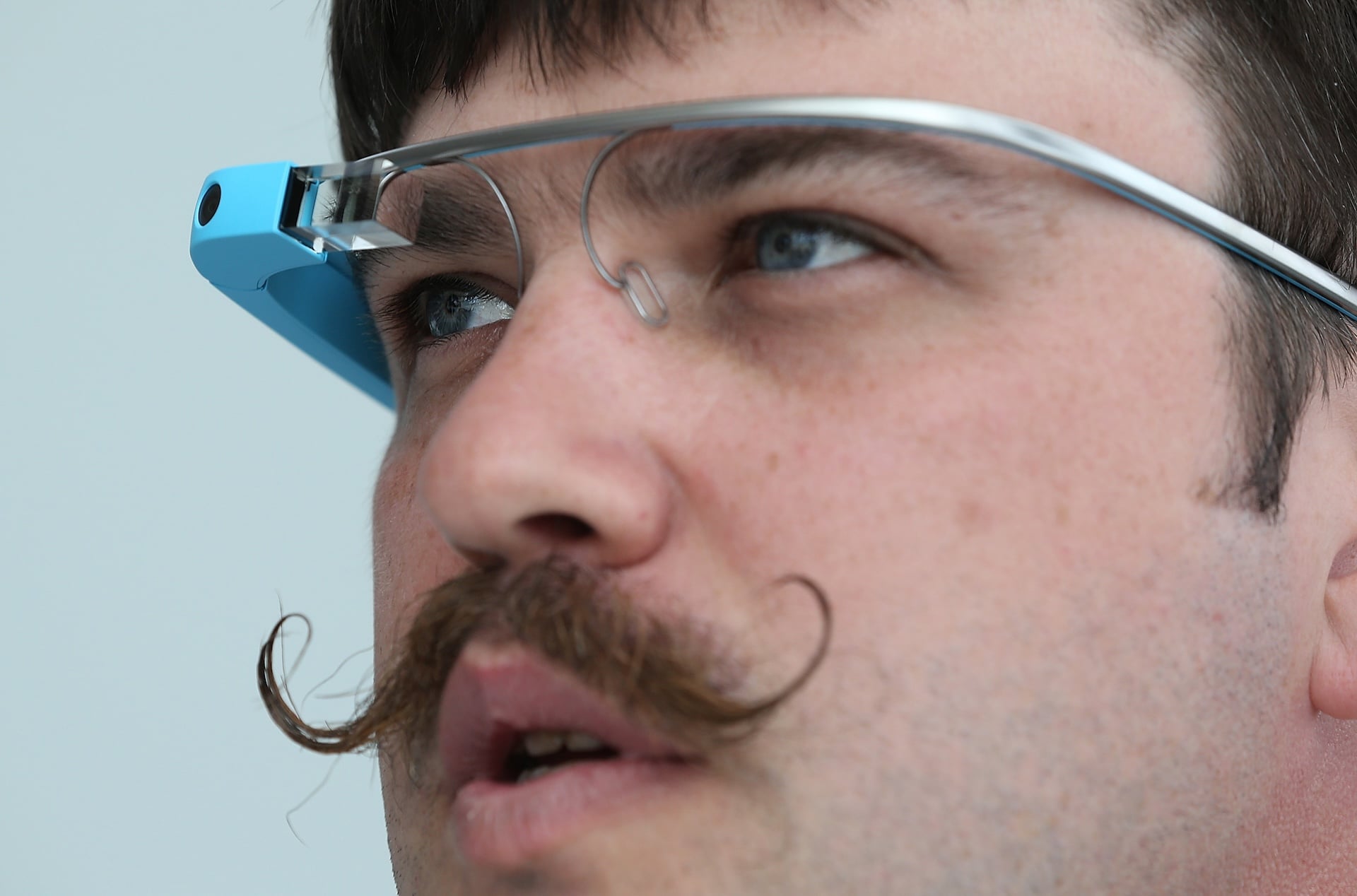 Google engineer Ian McKellar wears Google Glass during the Google I/O developers conference at the Moscone Center on May 15, 2013 in San Francisco, California. 