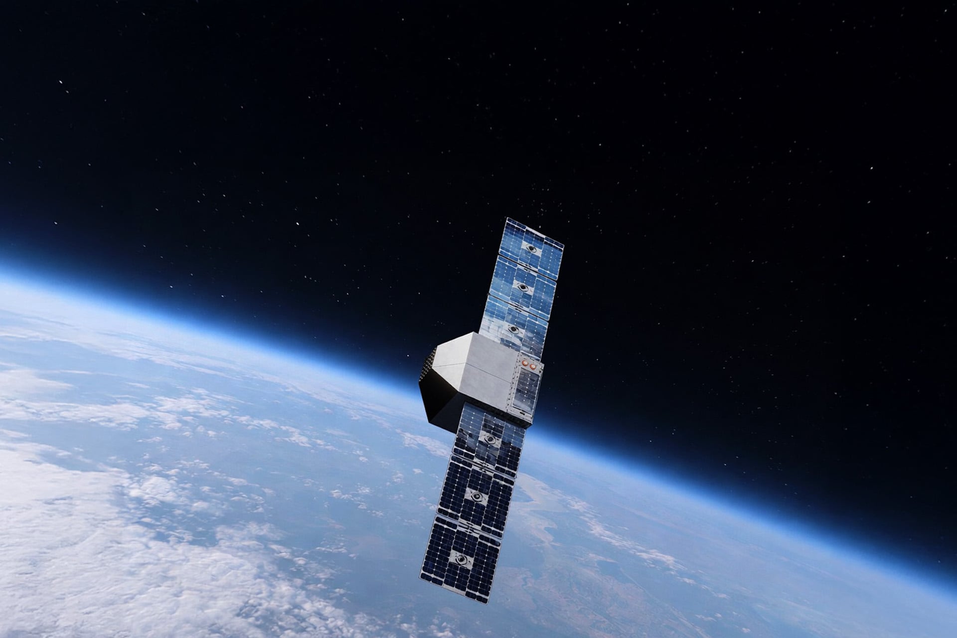 An illustration of a satellite in very low Earth orbit.