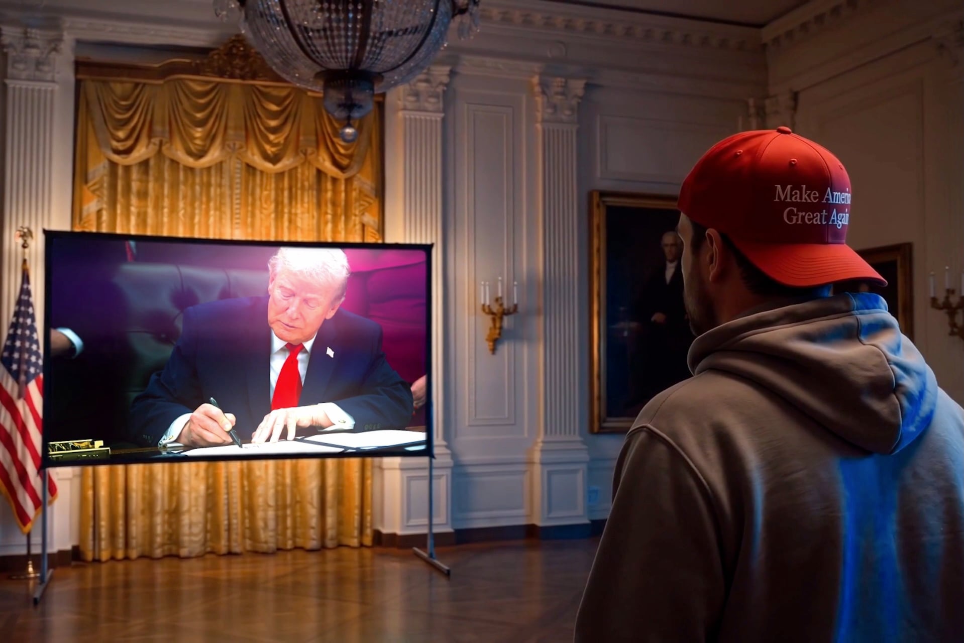Screenshot from an AI-generated video released by the White House.