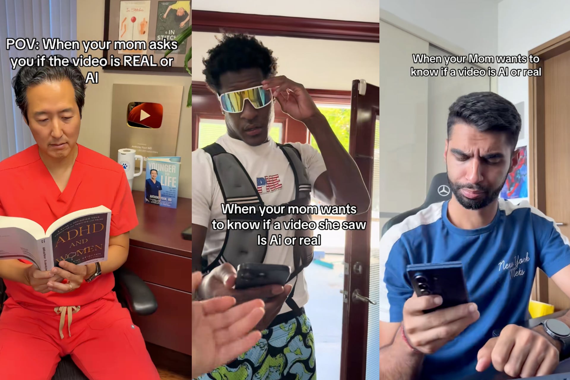 Screenshots from TikTok videos joking about AI videos.