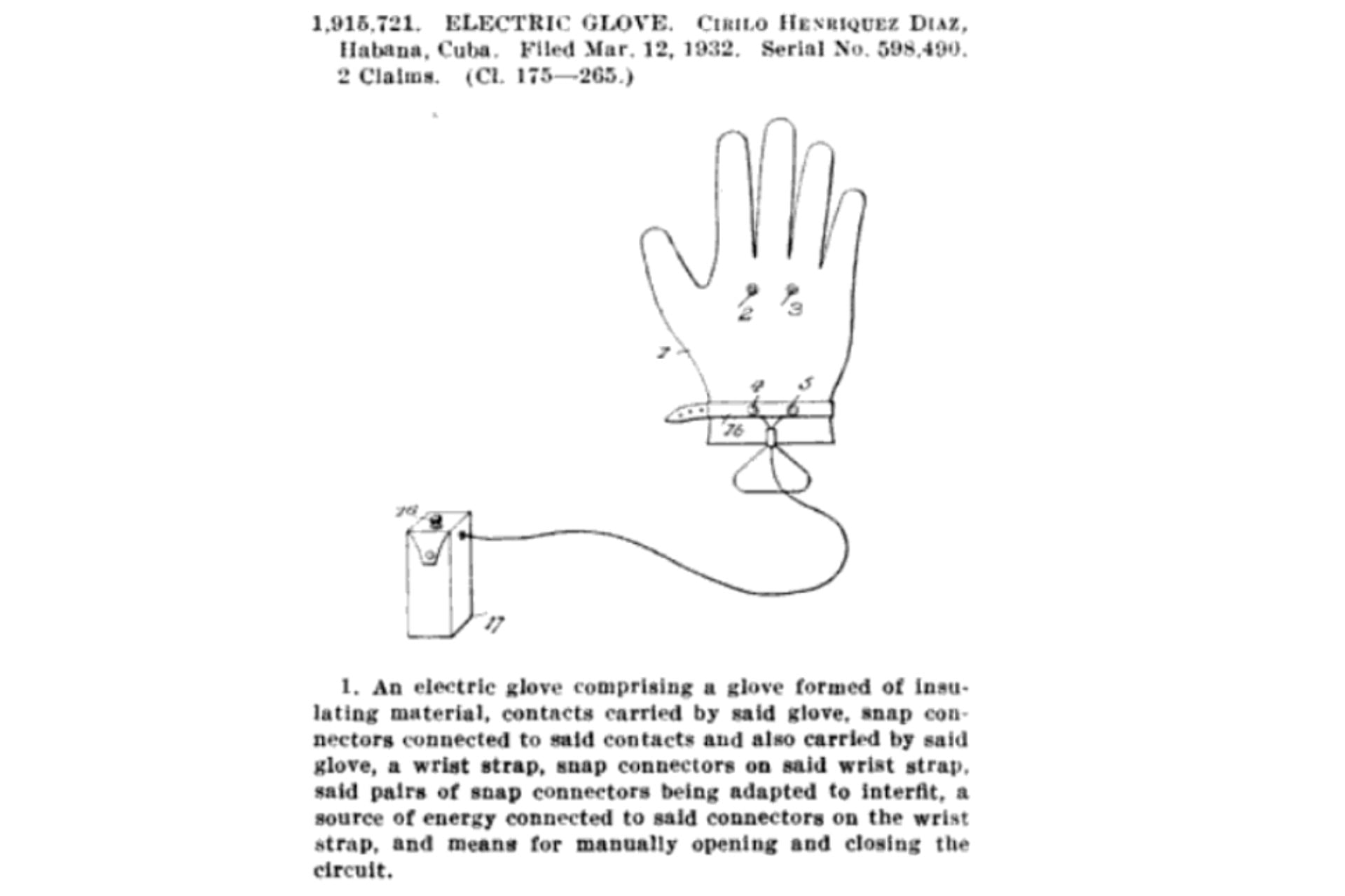 Patent for an electric glove in 1933.