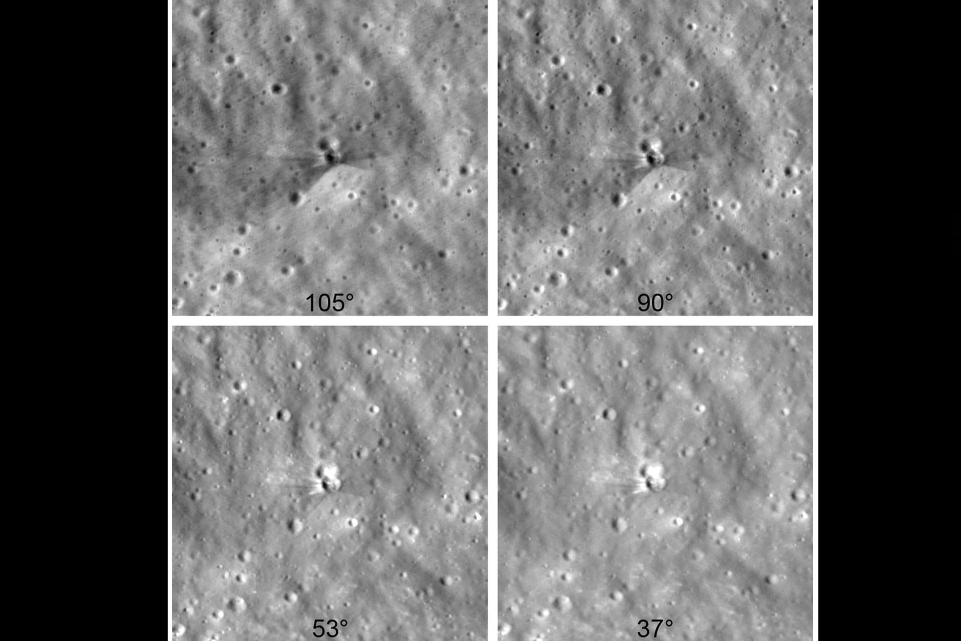 A four-image composite of photos captured by NASA's LRO on August 11 and 12.