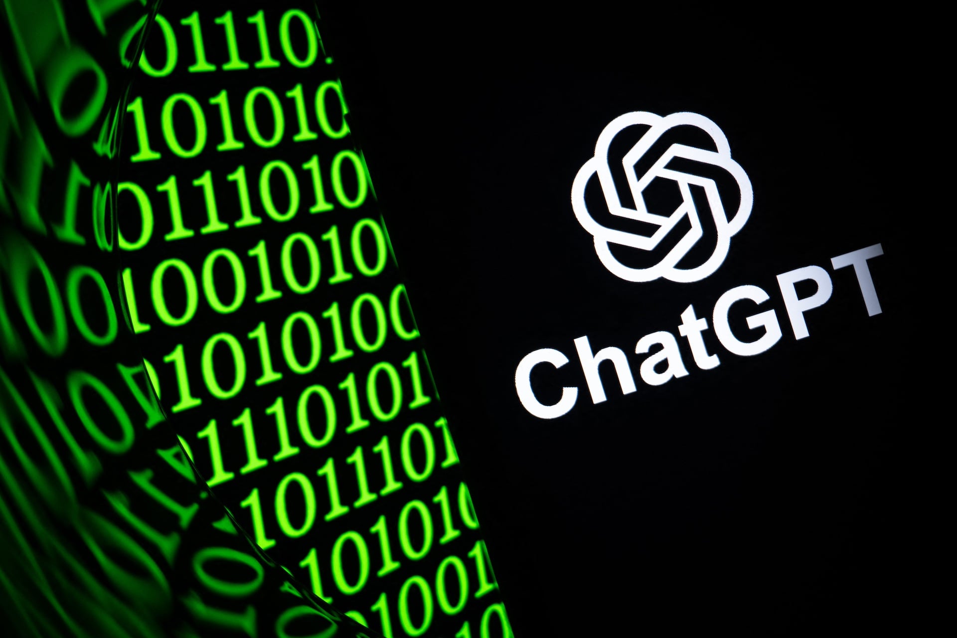 ChatGPT logo displayed next to binary code