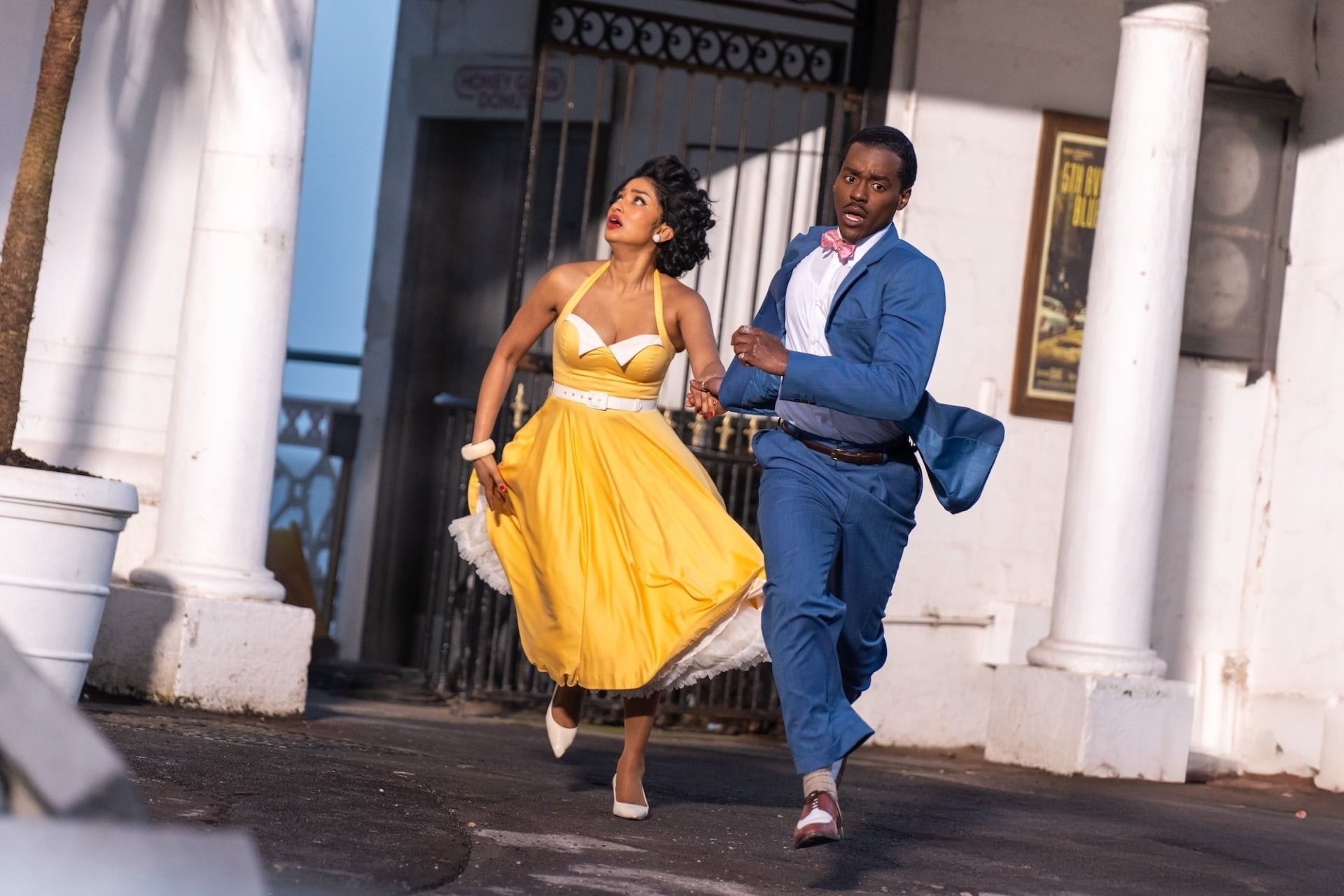 Belinda Chandra (Varada Sethu) and the Doctor (Ncuti Gatwa) make a run for it.
