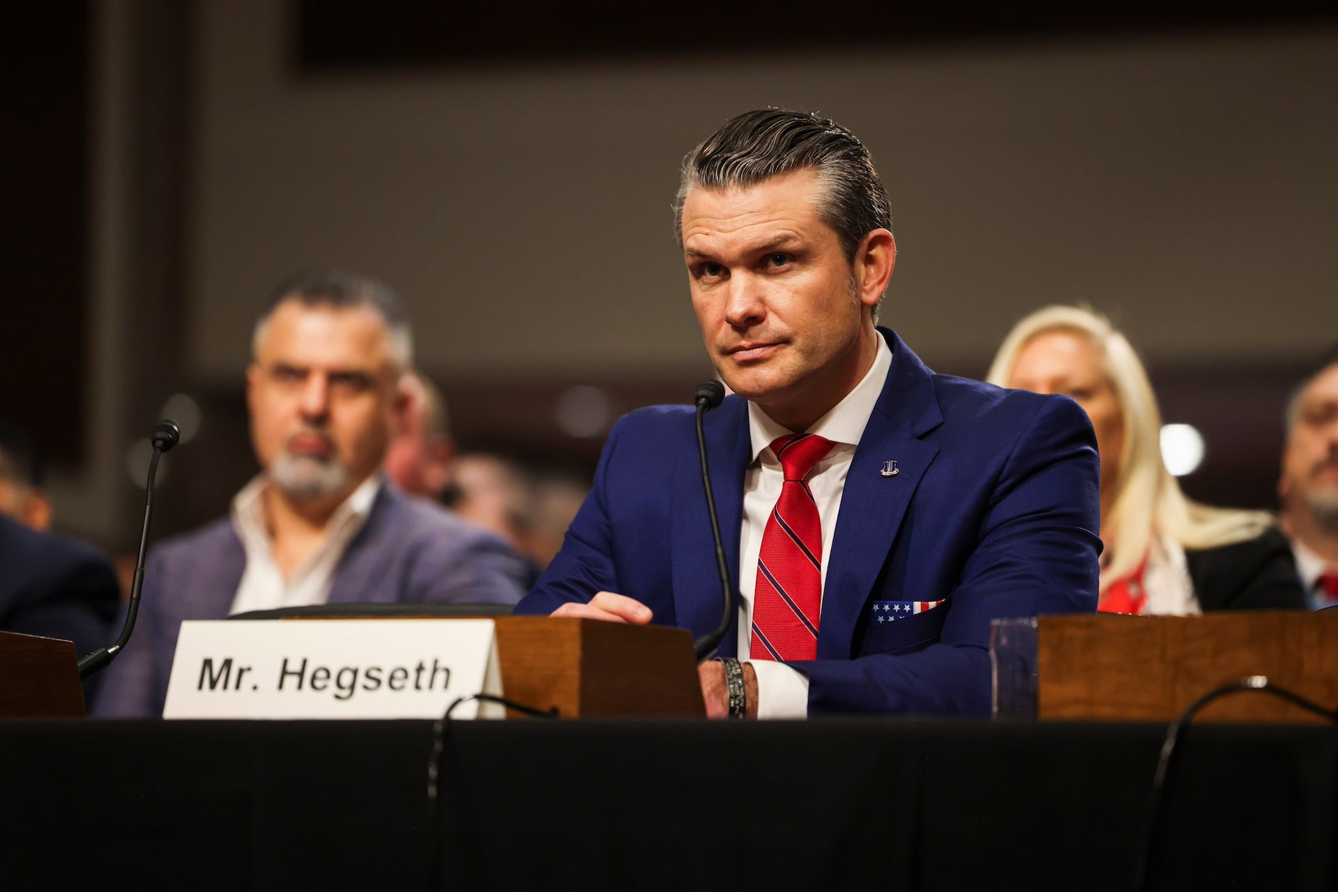 U.S. Secretary of War Pete Hegseth at a hearing in Congress.