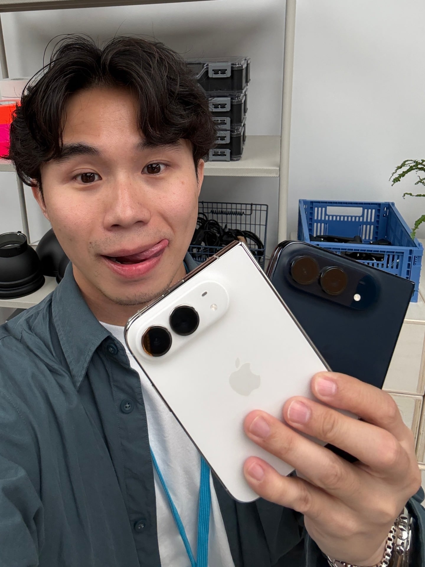 Gizmodo Senior Editor Raymond Wong with iPhone Duo 
