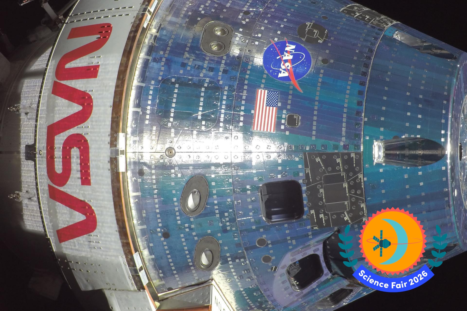A view of the Orion spacecraft in space. 
