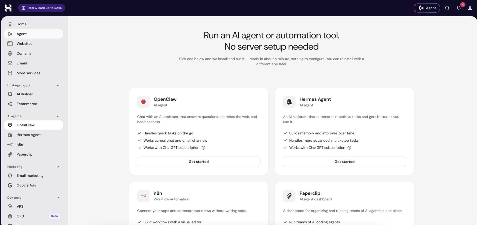 AI agents and automation pricing page