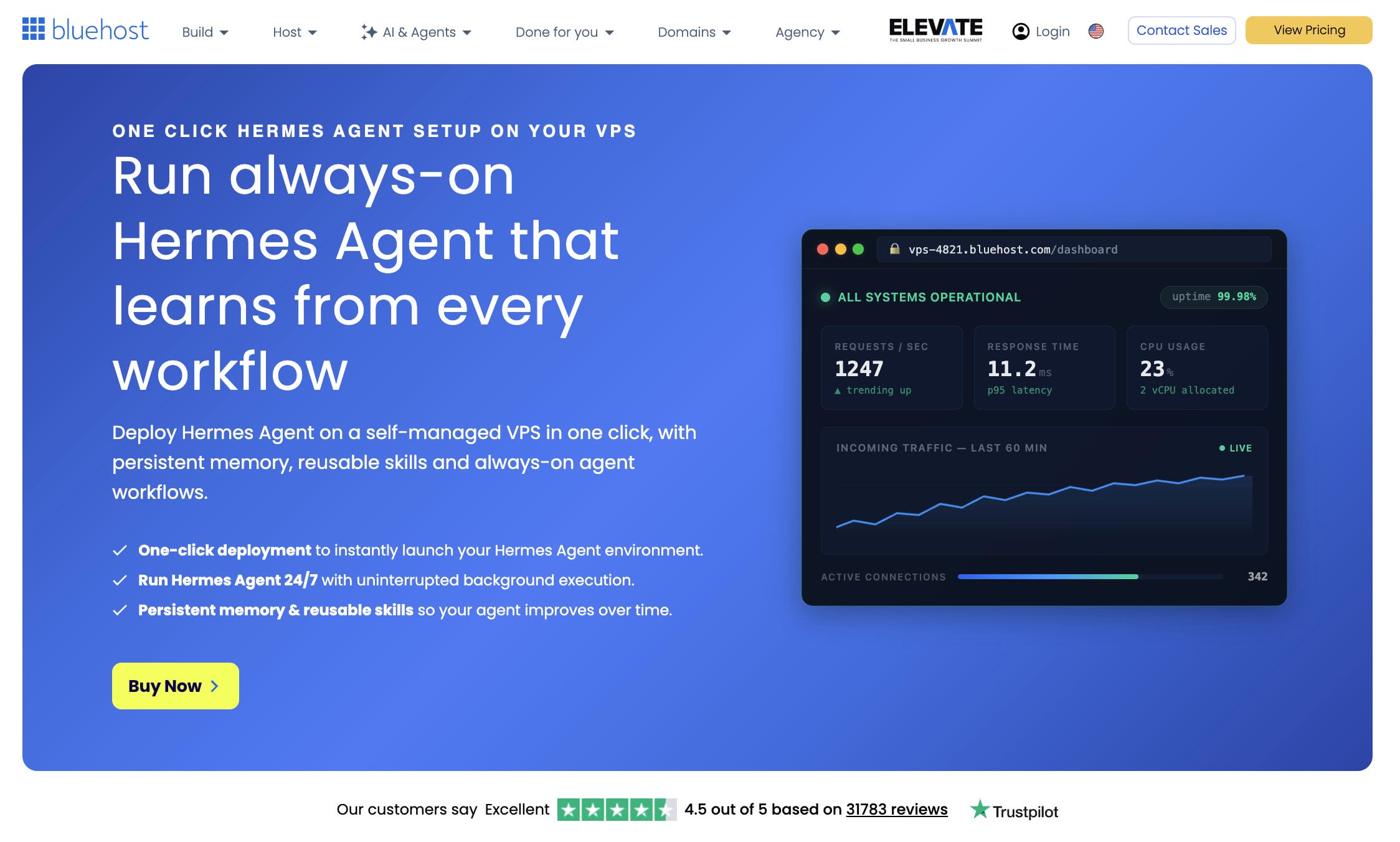 Bluehost Hermes agent VPS