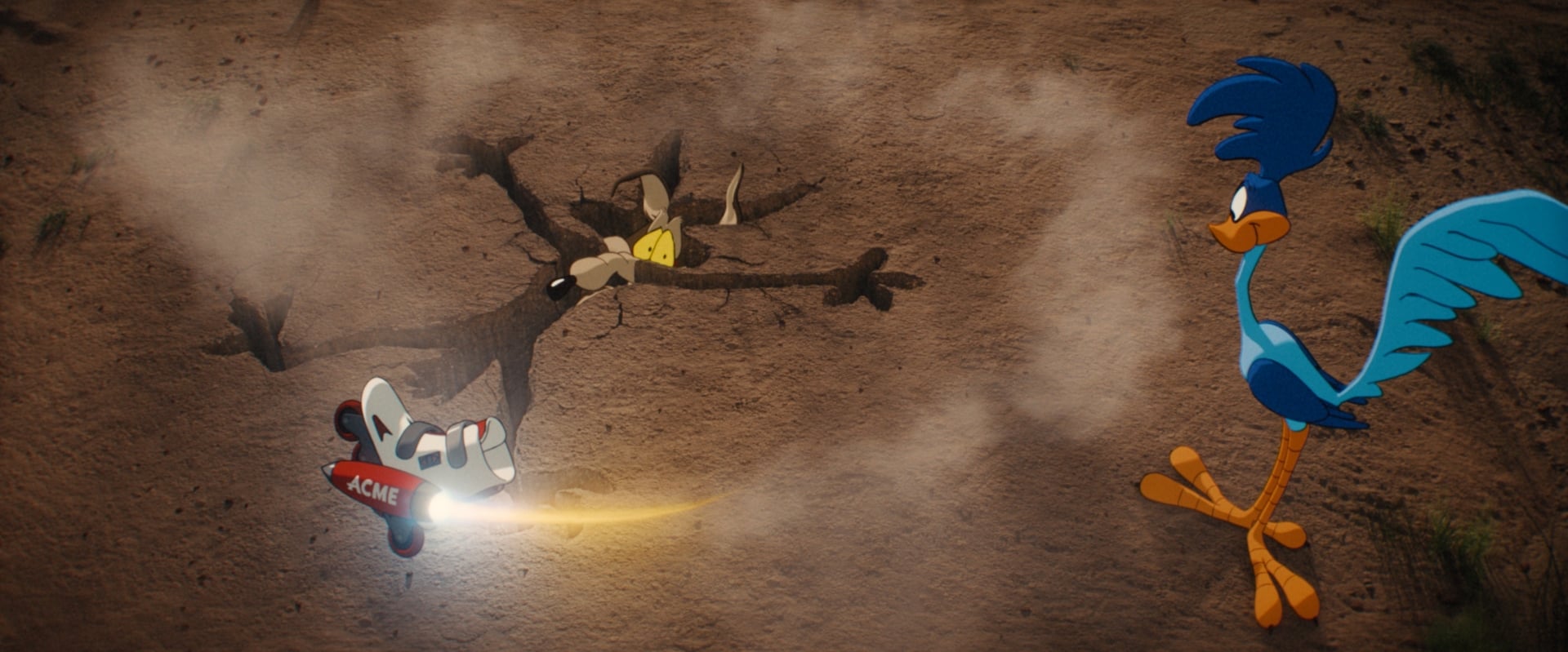 Coyote Vs. Acme still of Road Runner and Wile E. Coyote.