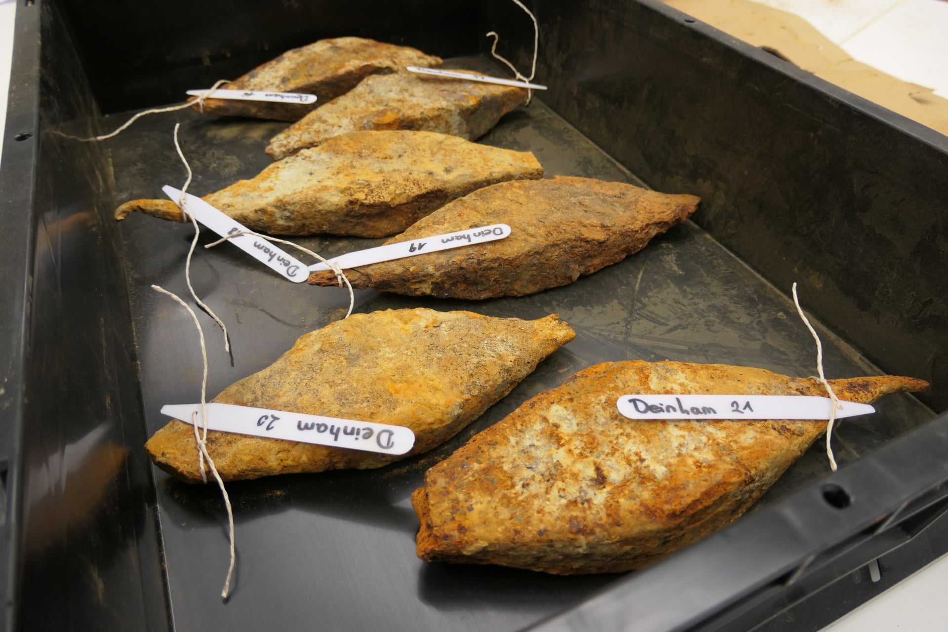 An image showing iron bars recovered from Deinham, Austria. Each of the 500+ bars was labeled individually for scientific analysis.