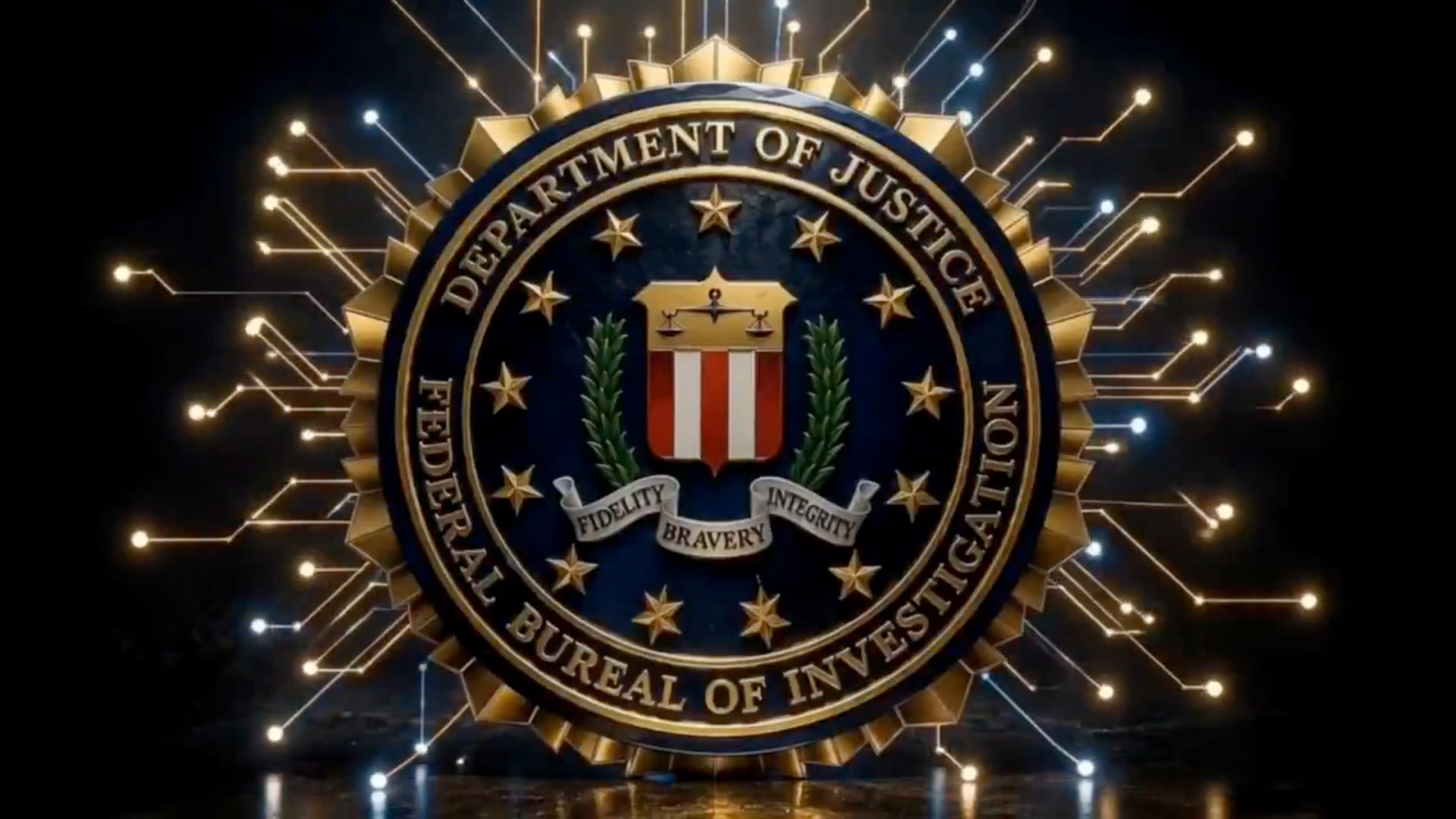 Screenshot from an AI video posted by Kash Patel on Sept. 3, 2026 that misspells the FBI as "Federal Bureal of Investigation."