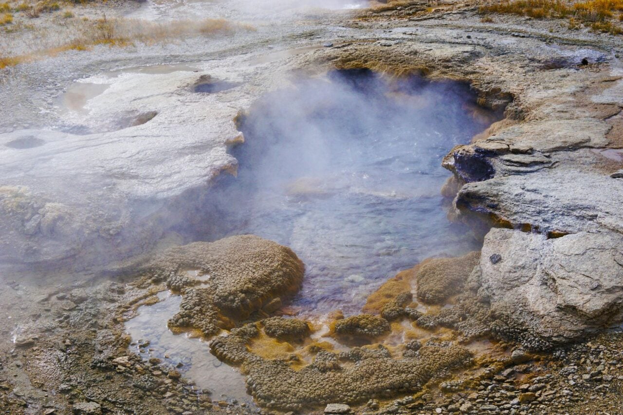 A hydrothermal spring steaming in Yellowstone national park