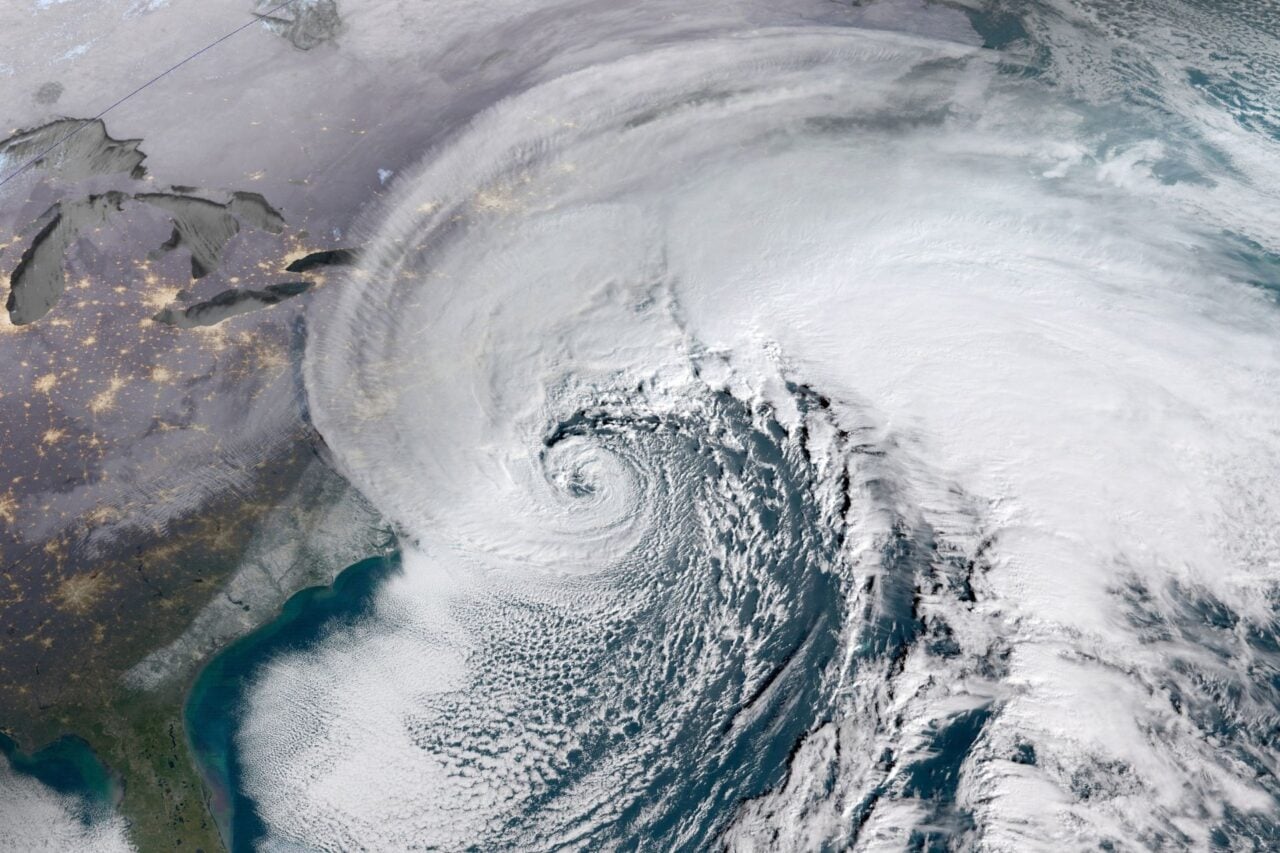 A satellite image of a nor'easter