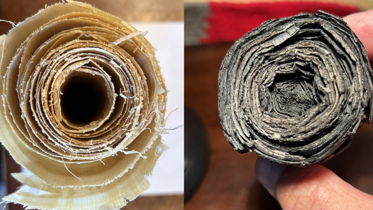 Cientistas dizem que o chumbo na tinta poderia eventualmente quebrar os pergaminhos carbonizados de Herculano, então eles prepararam um pergaminho falso como teste Cientistas dizem que o chumbo na tinta poderia eventualmente quebrar os pergaminhos carbonizados de Herculano, então eles prepararam um pergaminho falso como teste