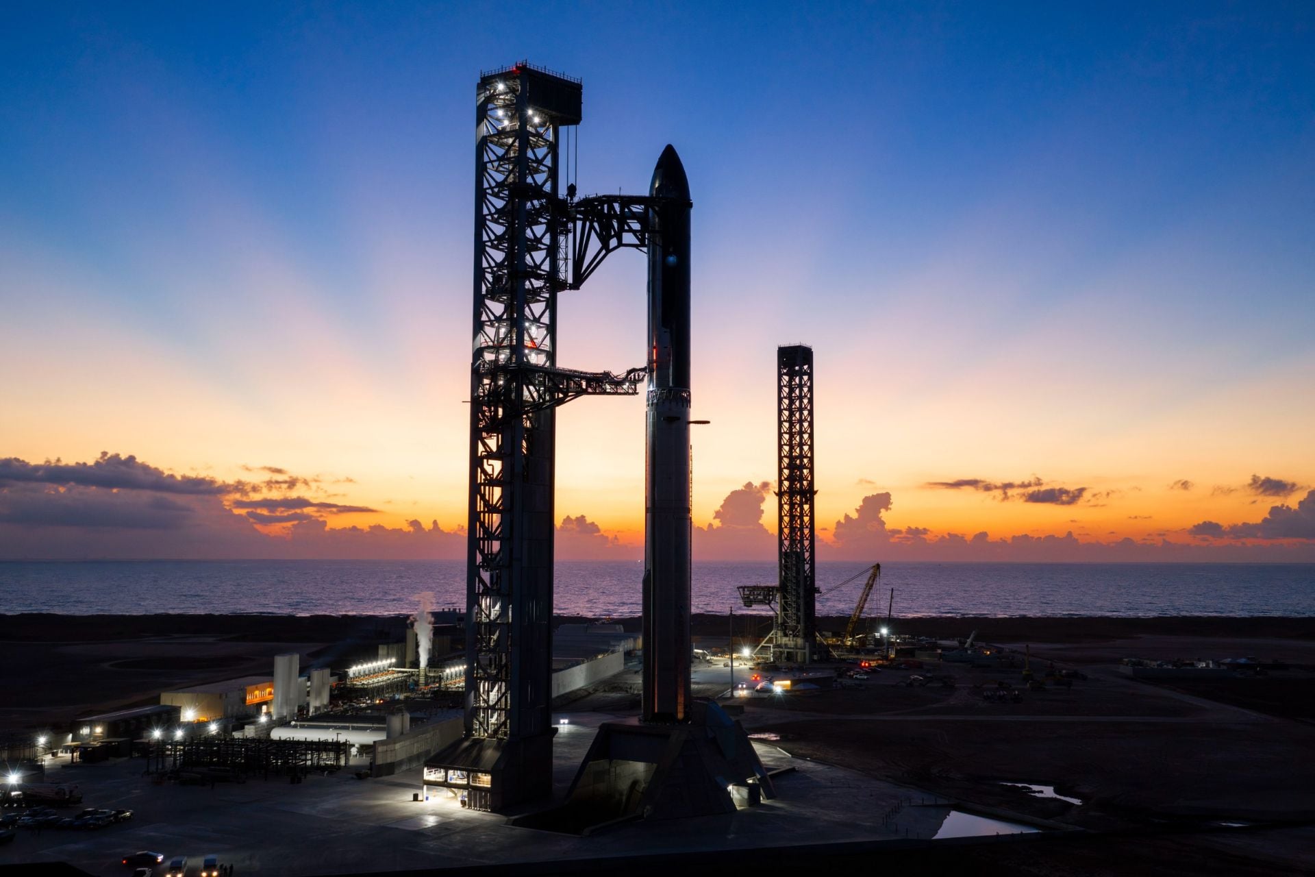 Starship fully stacked on the launch pad at Starbase on September 23, 2026, ahead of Flight 14