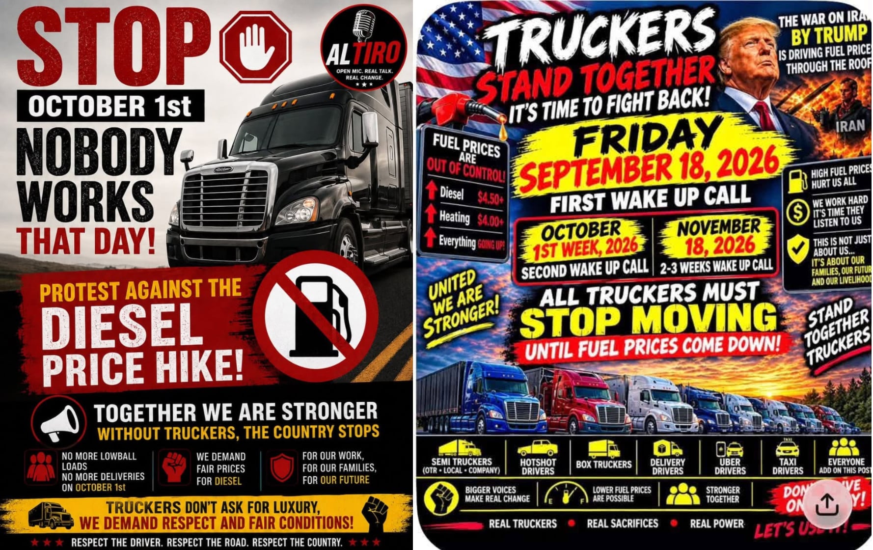 AI-generated images that are circulating on Facebook promoting a truckers' strike to protest high diesel prices.