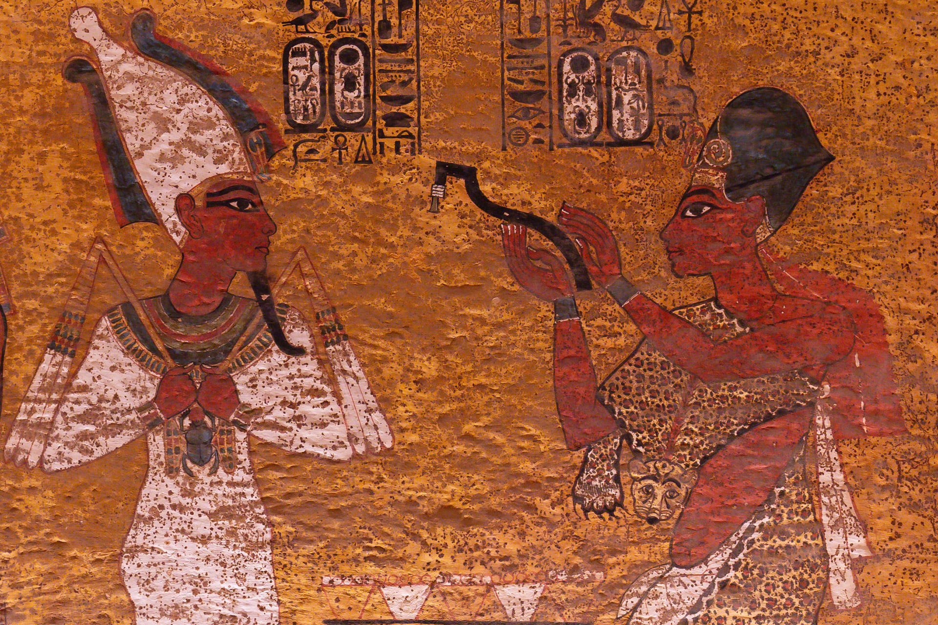 An Opening of the Mouth ceremony depicted on the wall of Tutankhamun's Tomb