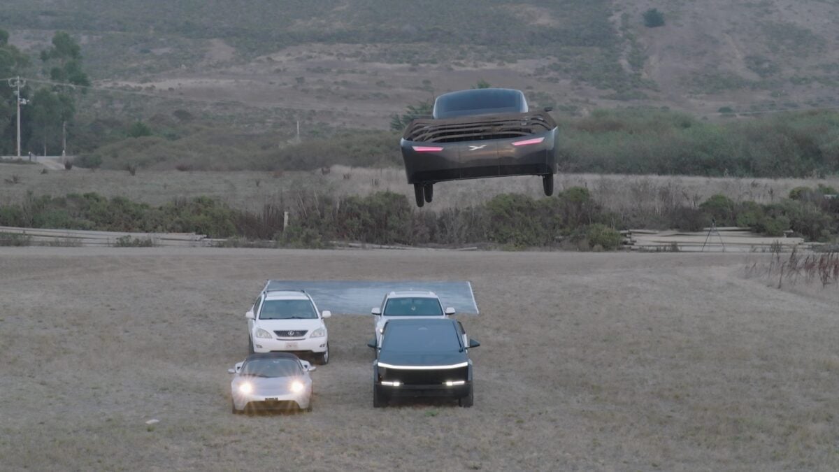 Alef Trolls Tesla With Video of Its Car Flying Over a Roadster
