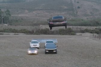 Alef car flying Over Multiple Cars Including Tesla Roadster Cybertruck