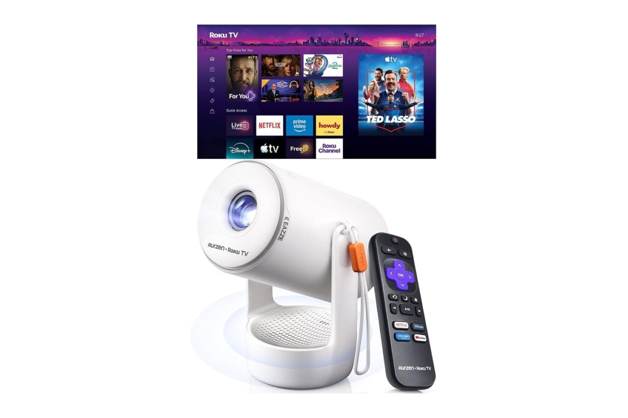 Aurzen Roku Tv E1r Smart Portable Mini Projector With Wifi And Bluetooth