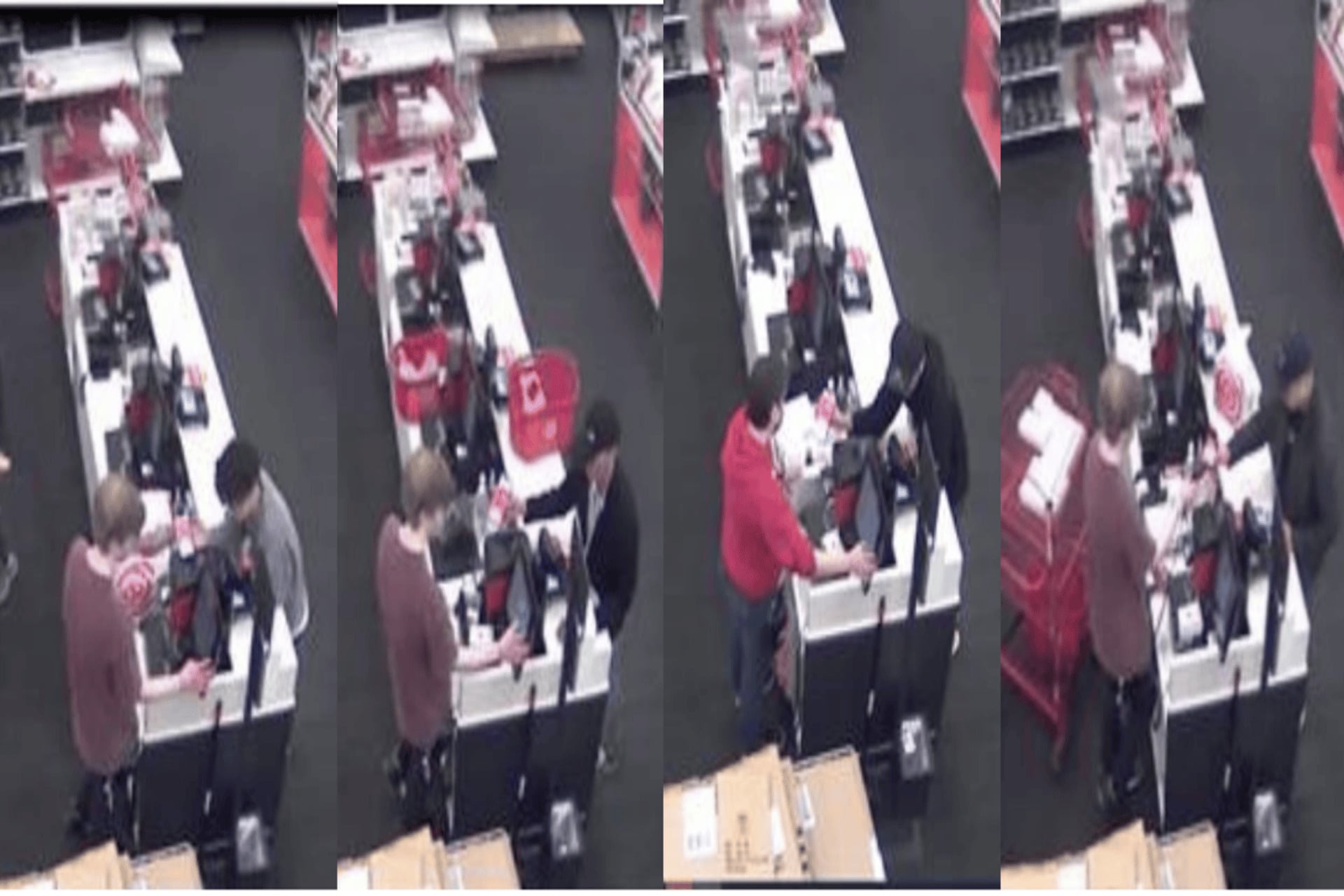Security footage of people purchasing goods at Target with allegedly fraudulent gift cards