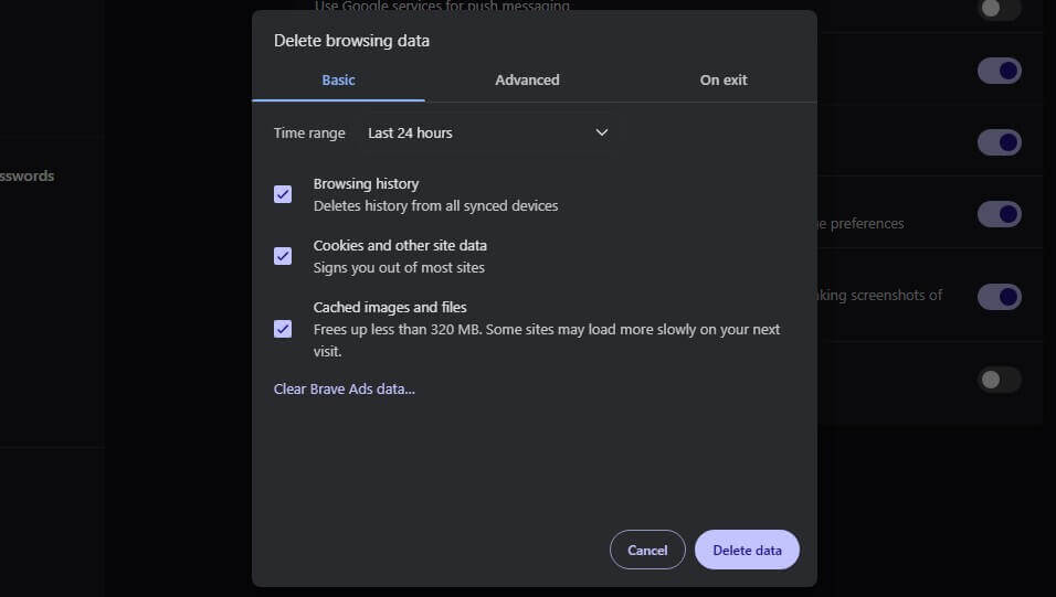 Clear Browsing Data