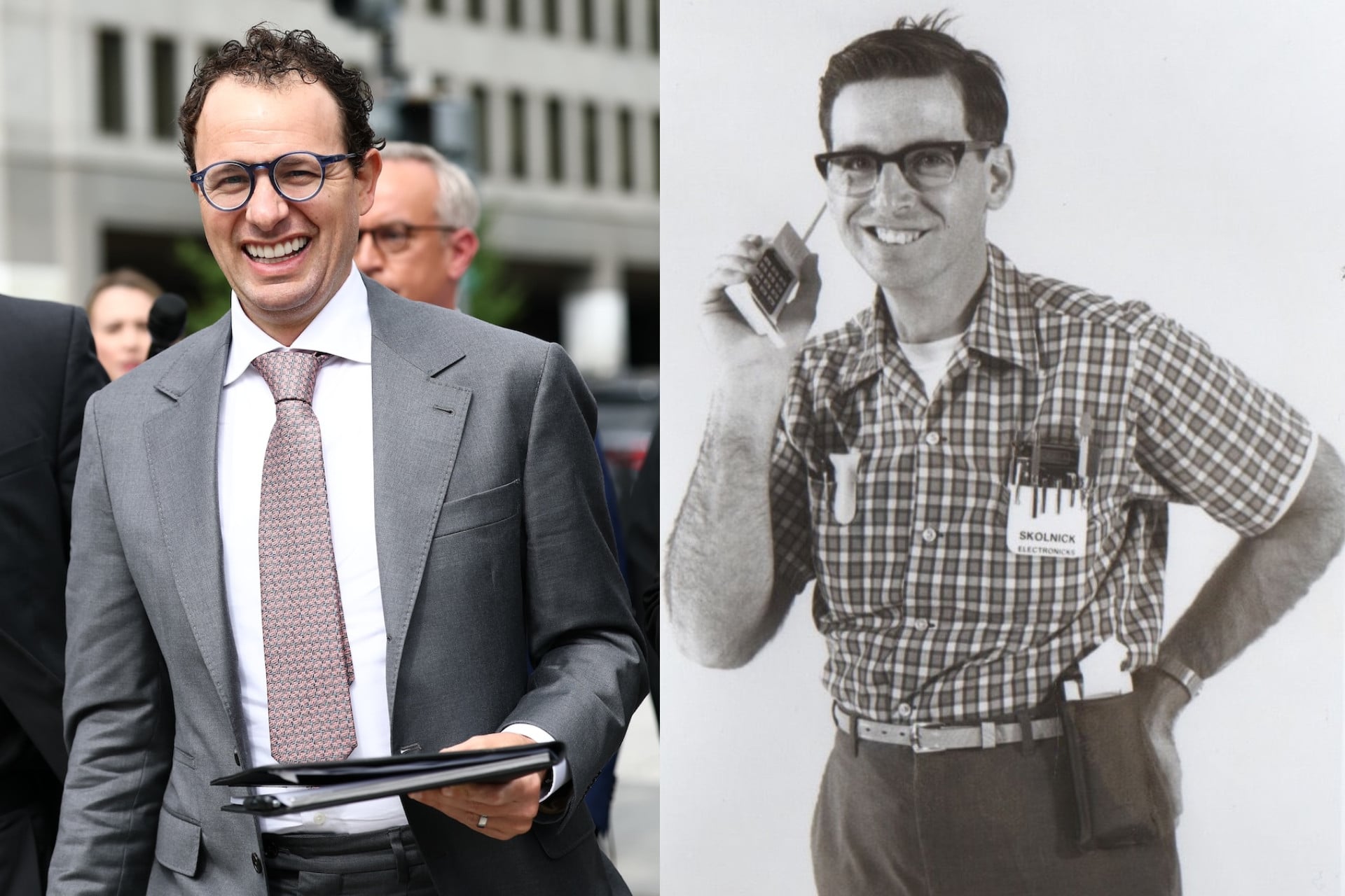 Anthropic CEO Dario Amodei (left) and actor Robert Carradine (right) in a promotional photo for the 1984 film Revenge of the Nerds. © Getty Images / Twentieth Century Fox