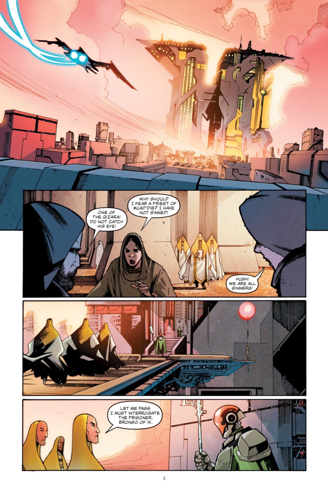 Dune Messiah graphic novel page of cloaked women entering a palace.