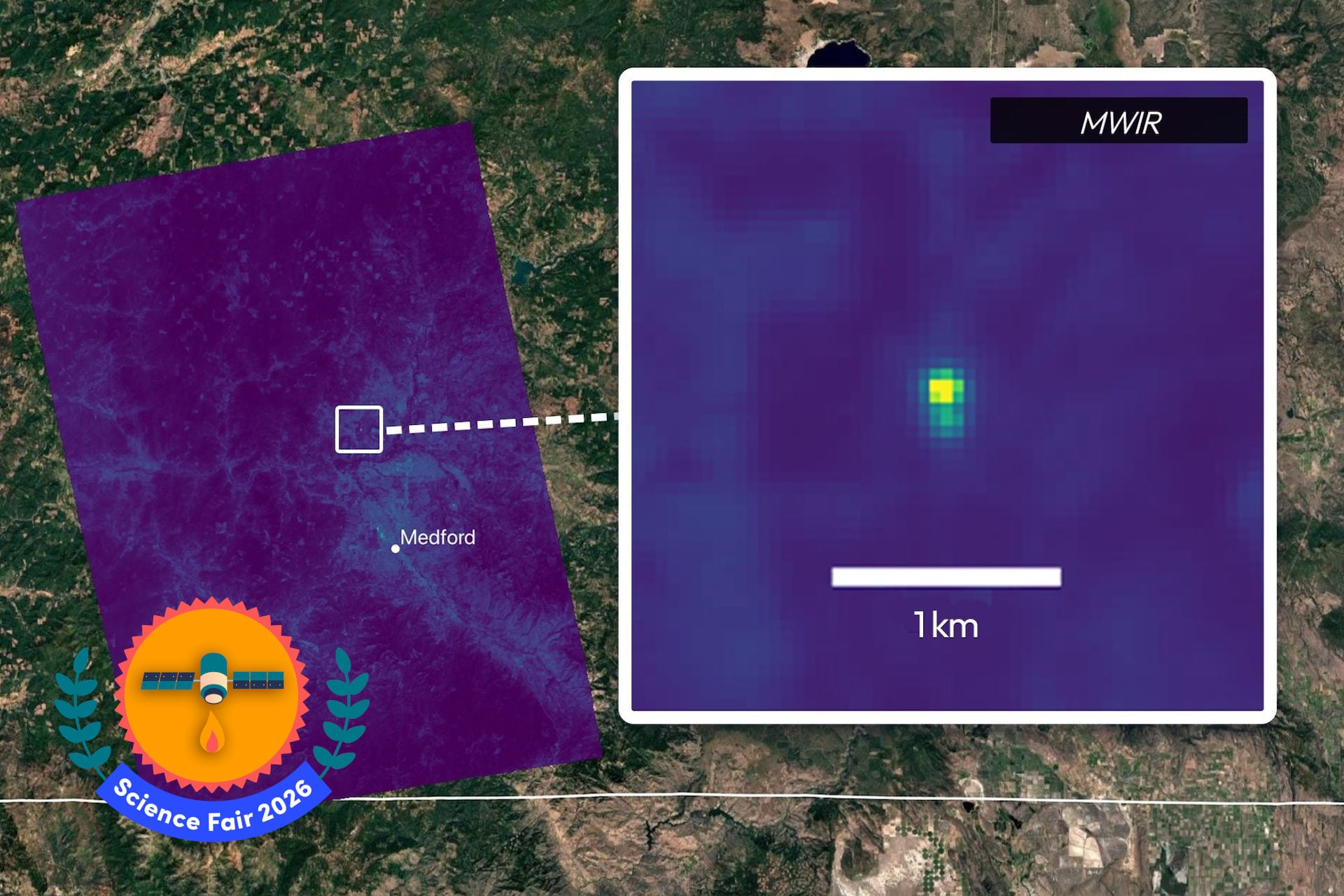 FireSat identified a small roadside fire in Oregon that had gone undetected by existing space-based monitoring systems.