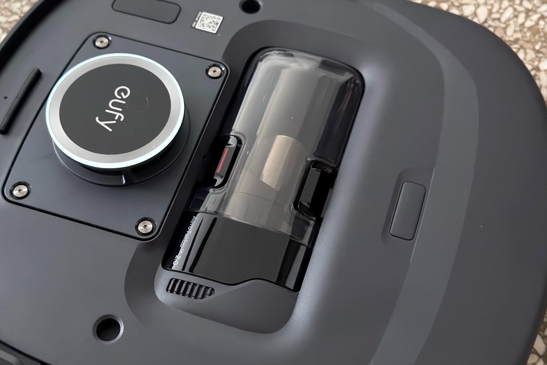 Closeup of the Eufy Omni E35's Dustbin