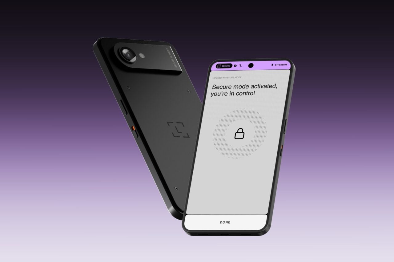 The Ledger Atom shown from the back and front in Secure Mode.