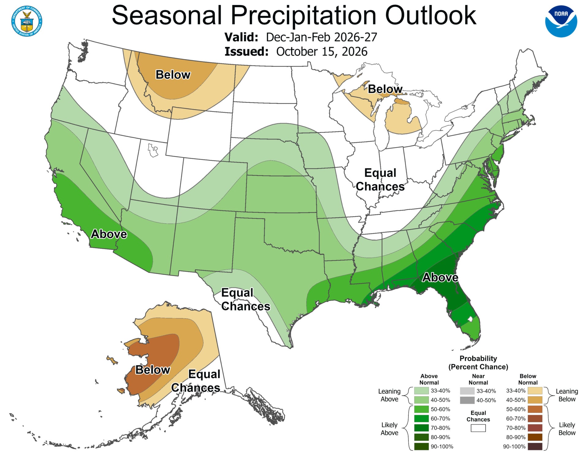 A map of expected precipitation patterns across the United States 