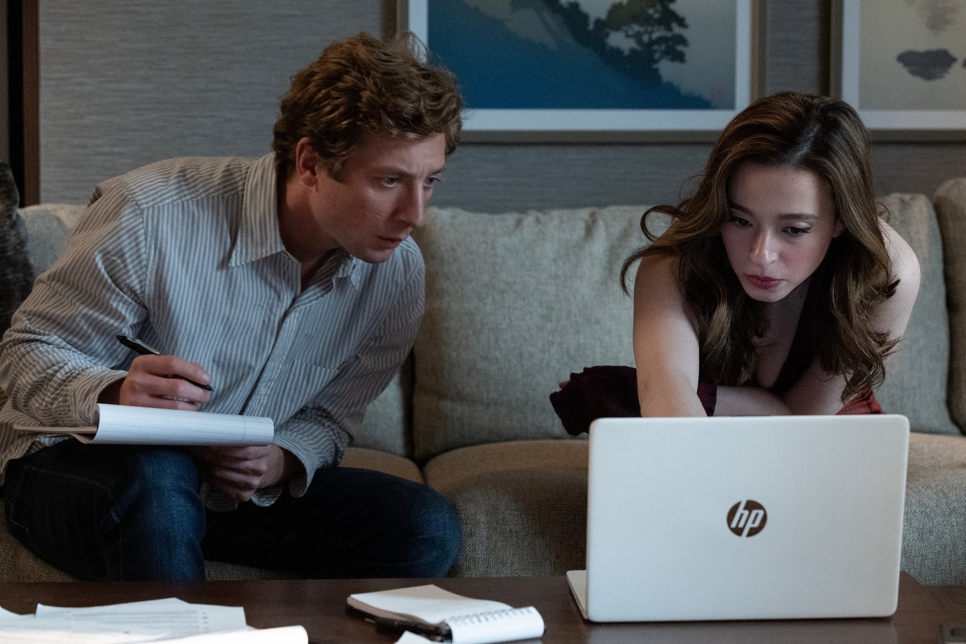 Publicity still for The Social Reckoning with Jeremy Allen White and Mikey Madison.
