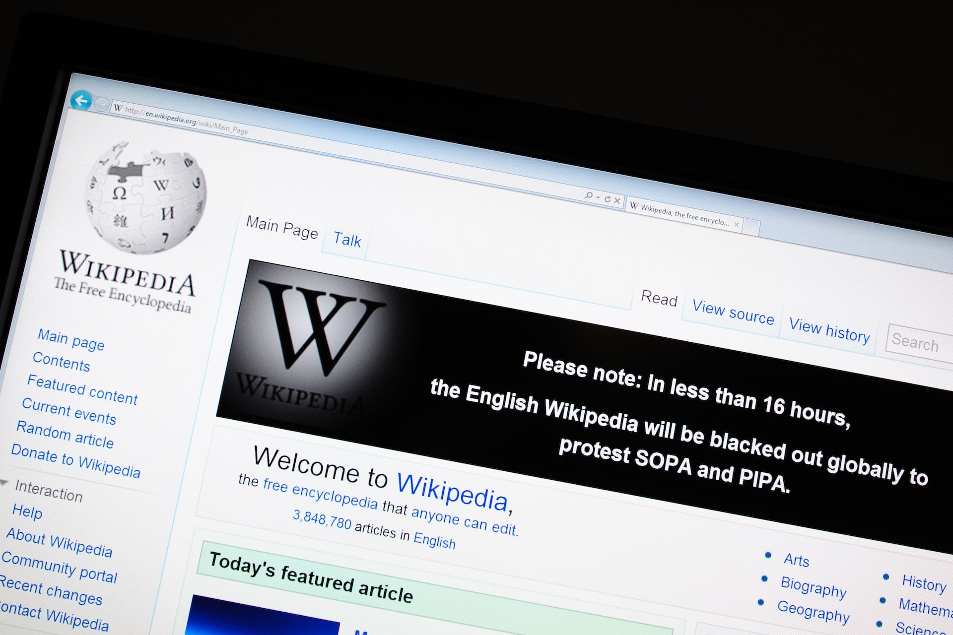 A photo depicting Wikipedia.com on a computer desktop.