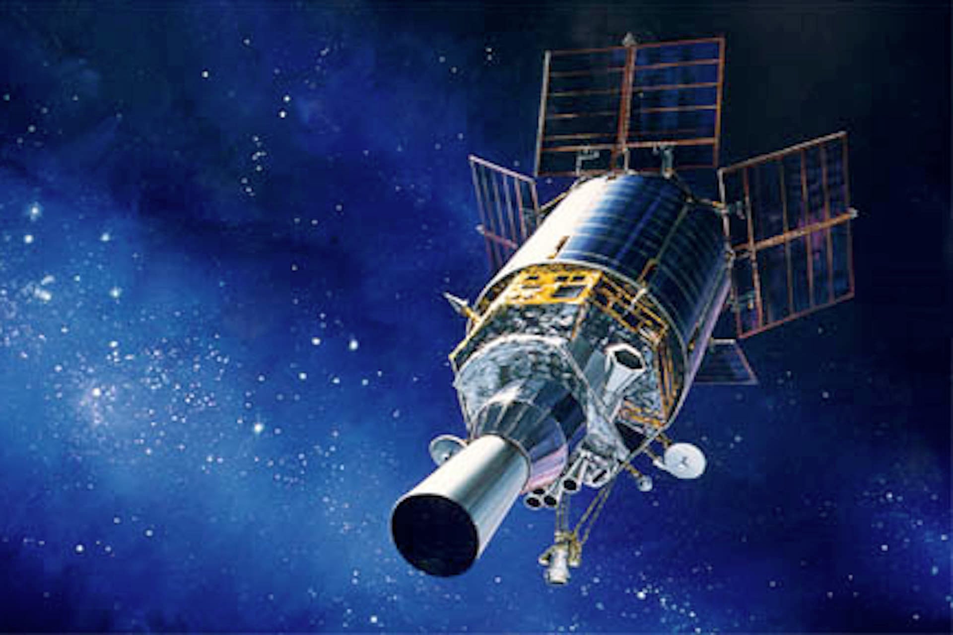 An illustration of a DSP satellite in geosynchronous orbit.