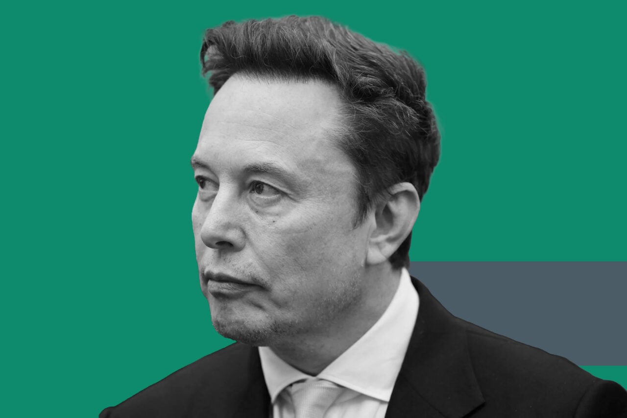 Elon Musk seen in profile against a green background.