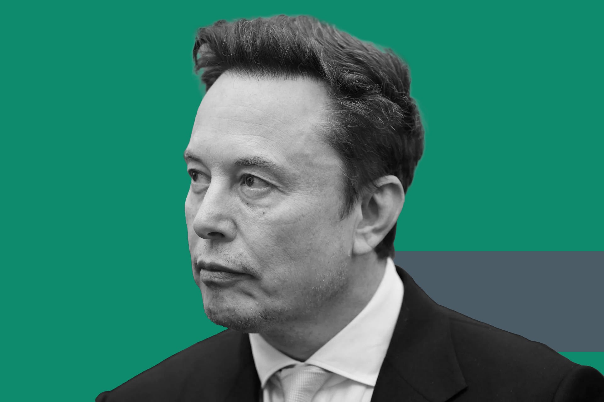 Elon Musk seen in profile against a green background.