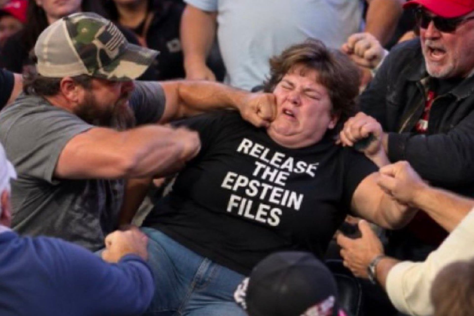 An AI-generated image shared on X that's based on real events at a Trump rally on Oct. 12, 2026.
