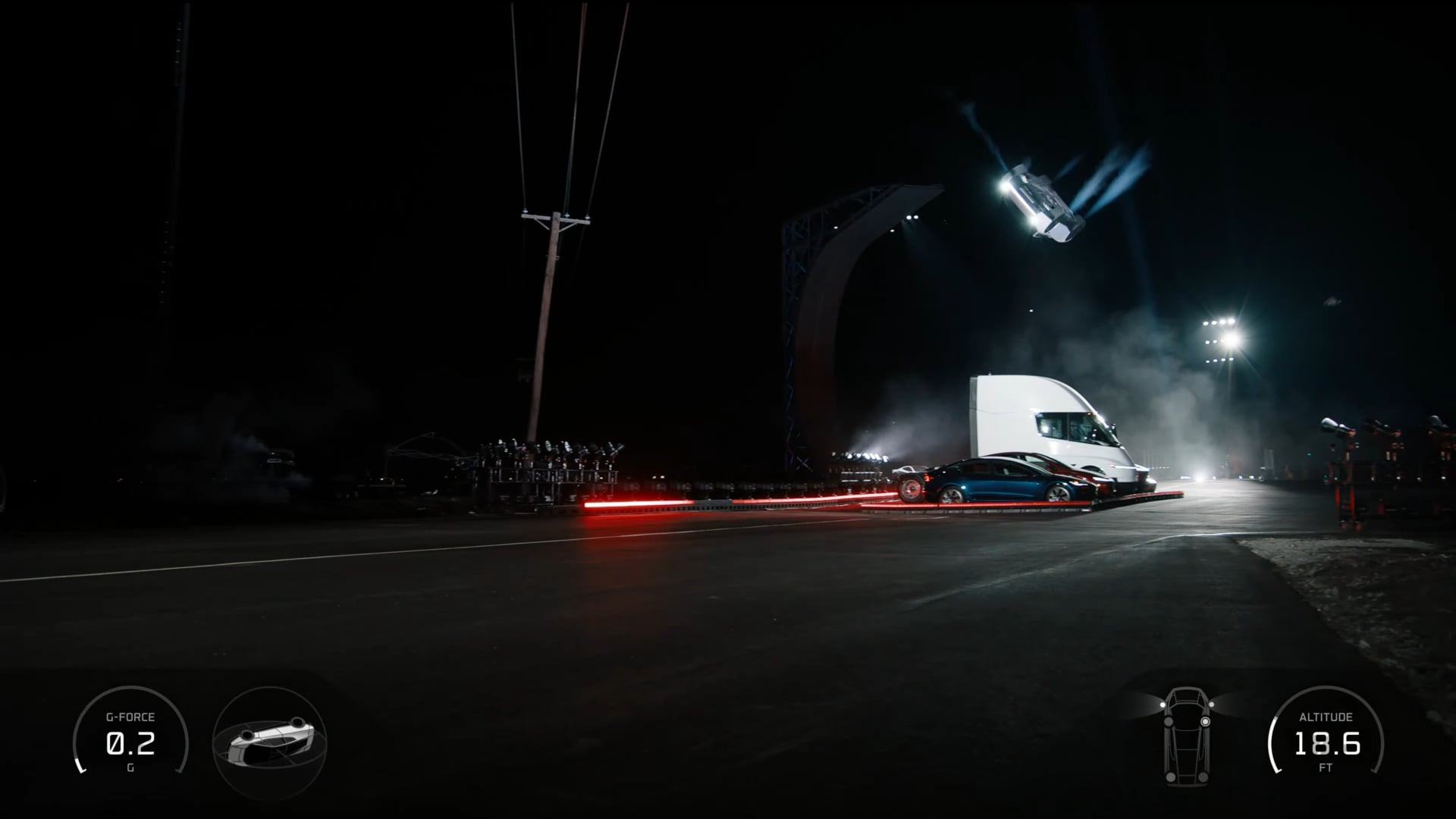 A prototype Tesla Roadster glides through the air at a demo in McGregor, Texas on Oct. 15, 2026.